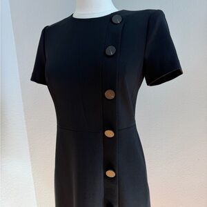 Classic Black Short-Sleeve Dress with Button Detail